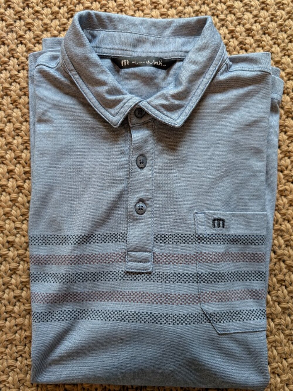 Travis Mathews Gray Stripped Golf Polo - Men's M